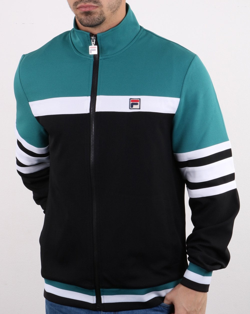 Fila Vintage Courto Trainingsjacke Schwarz/Harbour Blau/Weiß