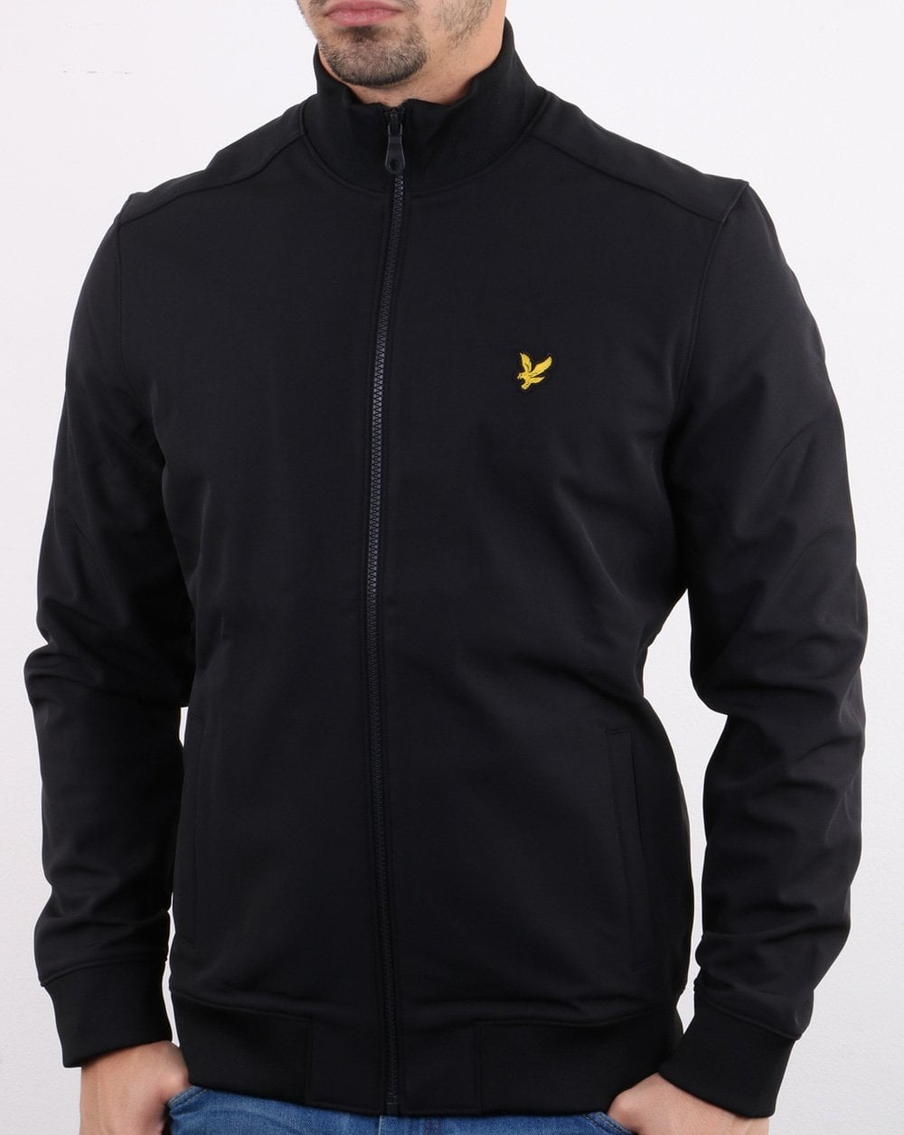 Lyle And Scott – Softshell-Sweatshirt mit durchgehendem Reißverschluss und Trichterkragen in Schwarz