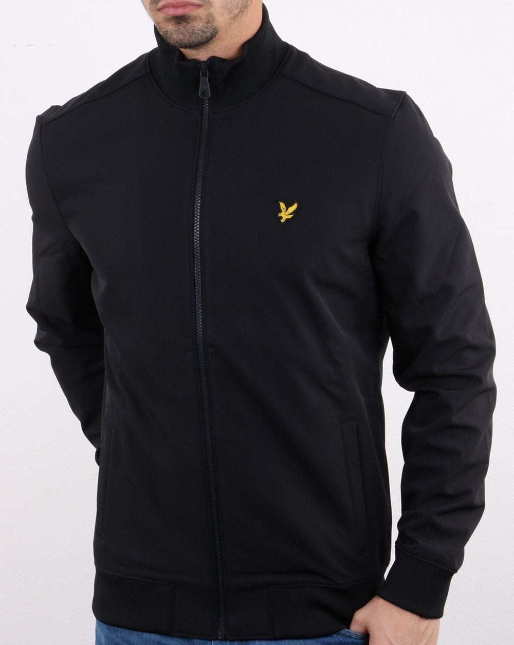 Lyle And Scott – Softshell-Sweatshirt mit durchgehendem Reißverschluss und Trichterkragen in Schwarz