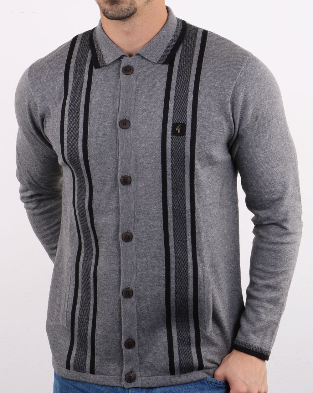Gabicci Vintage Polo Full Button Grey