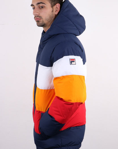 Fila Vintage Multi Pufferjacke Marineblau/Weiß/Orange
