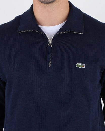 Lacoste – Oberteil mit Viertelreißverschluss in Marineblau