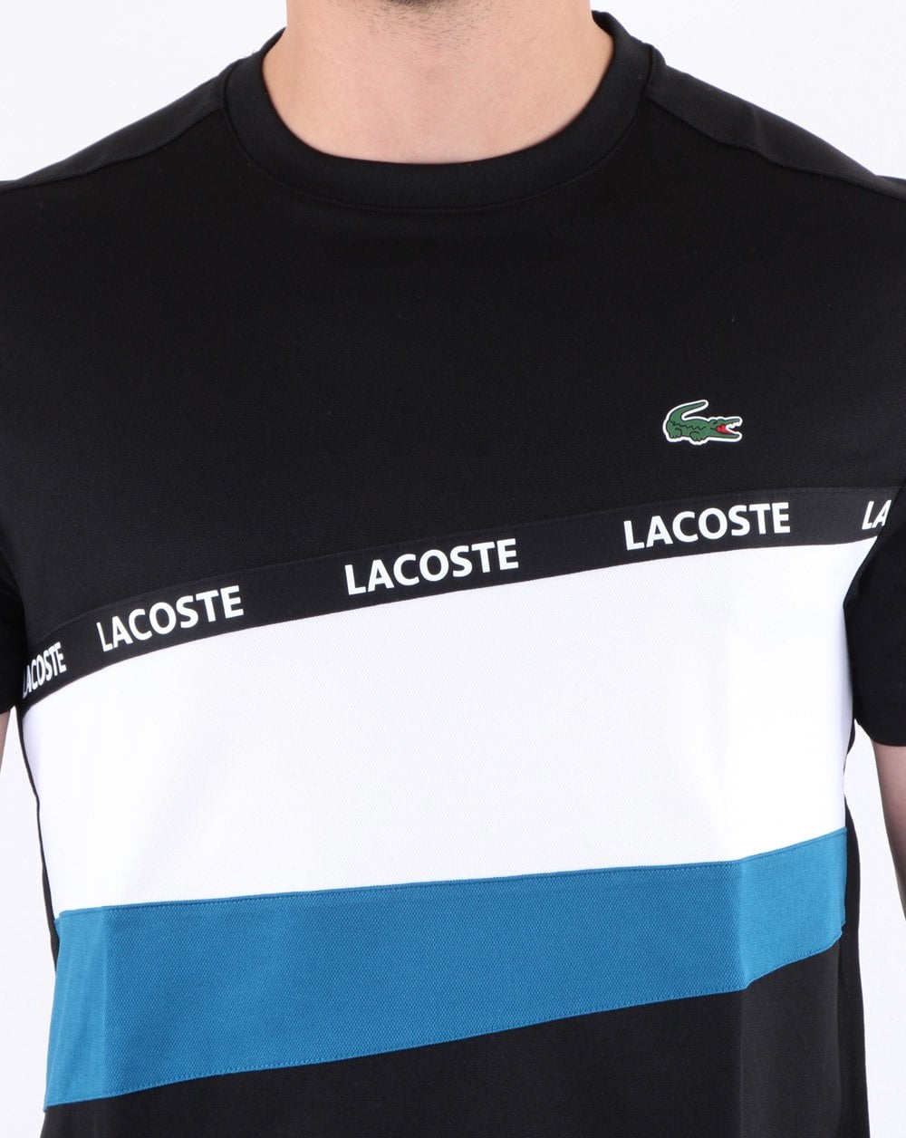 Lacoste Stripe Block T-Shirt Schwarz/Weiß