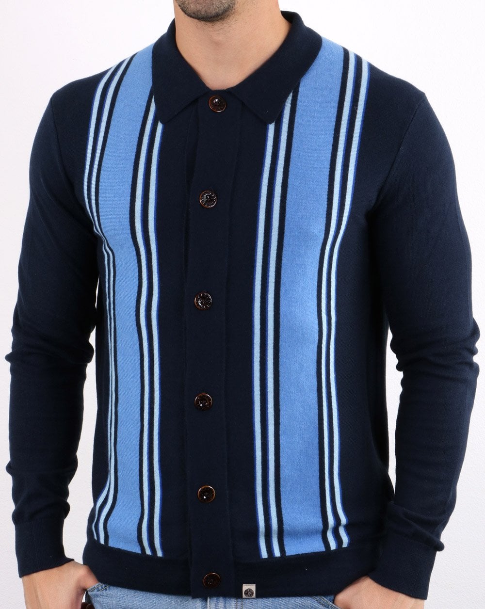 Pretty Green Bingham Strickhemd Marineblau