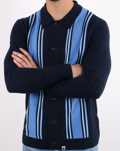 Pretty Green Bingham Strickhemd Marineblau