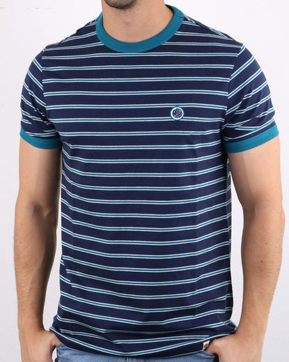 Pretty Green Martell Gestreiftes T-Shirt Marineblau