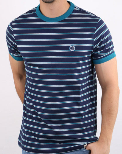 Pretty Green Martell Gestreiftes T-Shirt Marineblau