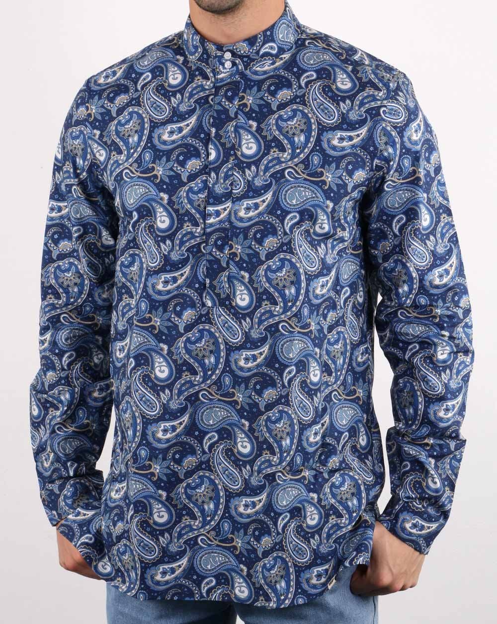 Pretty Green Herren Kaftan-Hemd mit Paisley-Print Marineblau