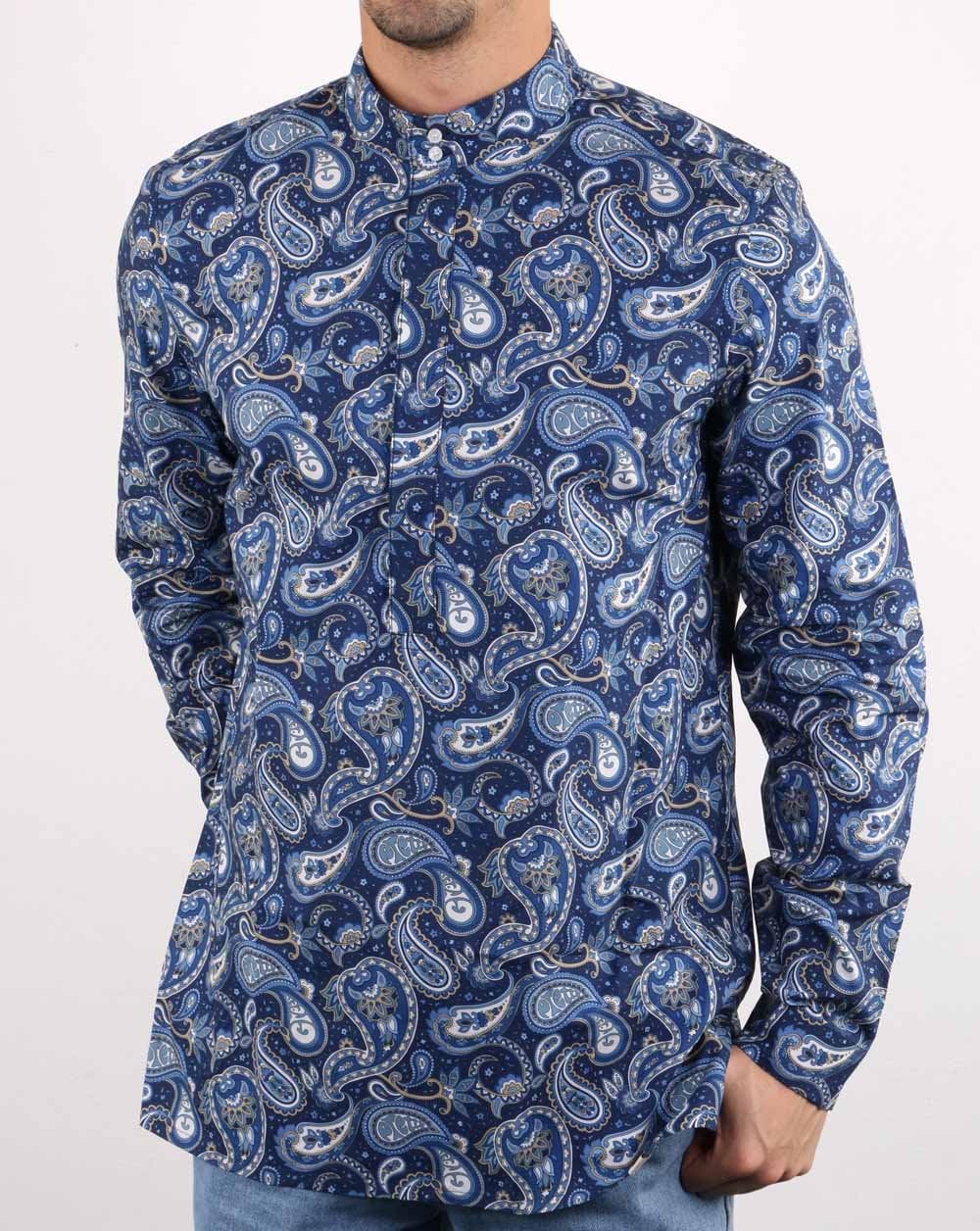 Pretty Green Herren Kaftan-Hemd mit Paisley-Print Marineblau