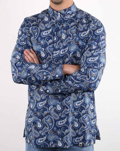 Pretty Green Herren Kaftan-Hemd mit Paisley-Print Marineblau