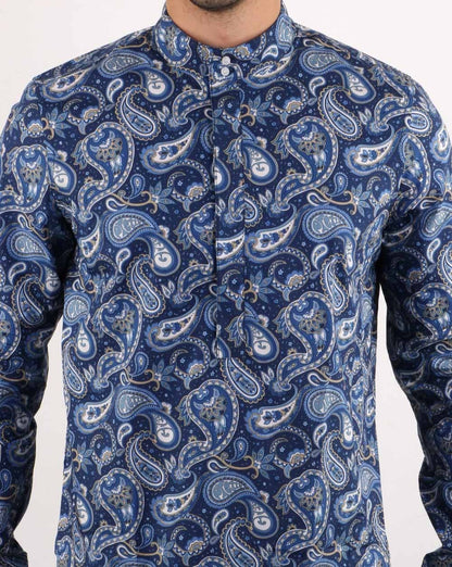 Pretty Green Herren Kaftan-Hemd mit Paisley-Print Marineblau