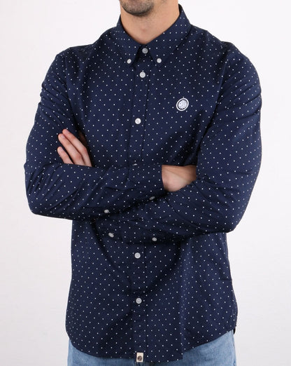 Pretty Green – Horlock – Langärmliges Hemd mit Punkten, Marineblau