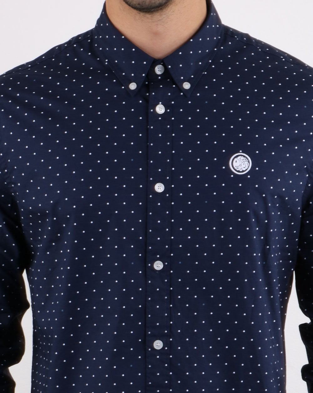 Pretty Green – Horlock – Langärmliges Hemd mit Punkten, Marineblau