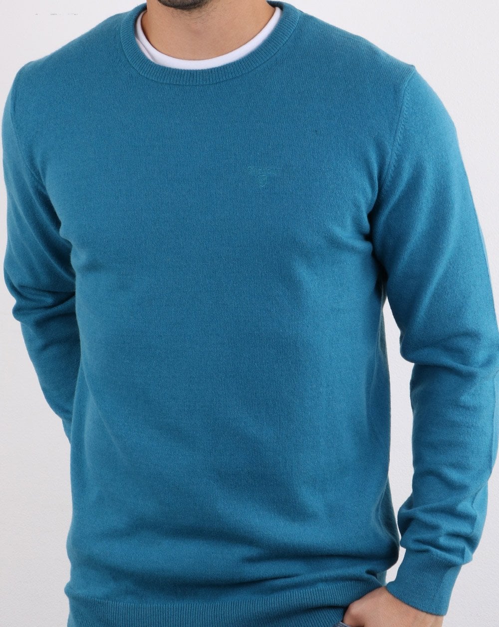 Barbour Lambswool Rundhalspullover Blau