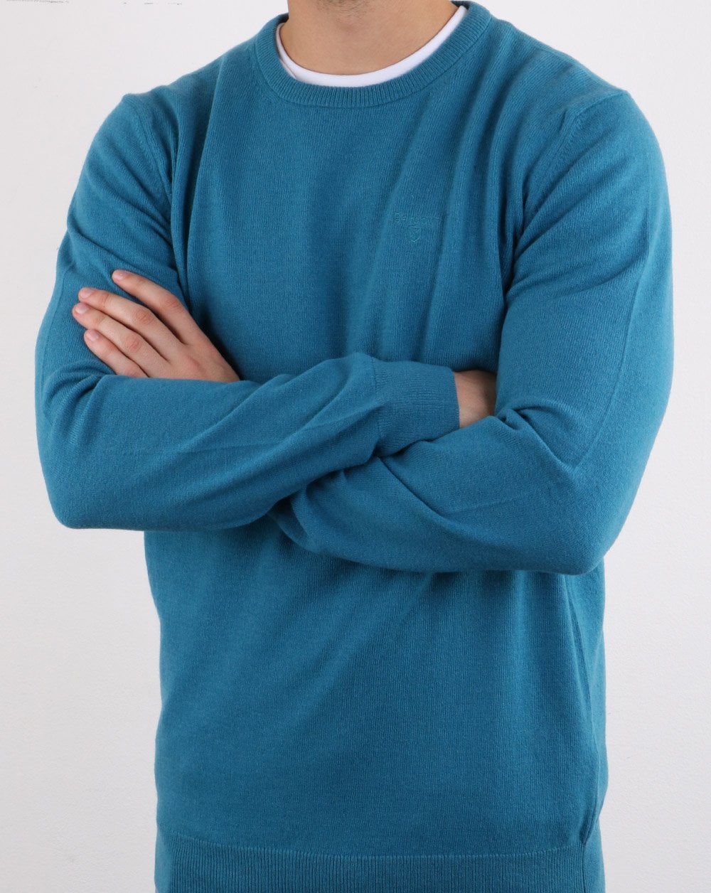 Barbour Lambswool Rundhalspullover Blau
