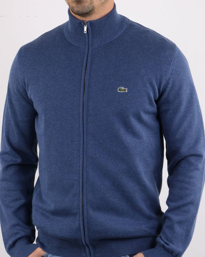Lacoste – Strickpullover mit Trichterkragen und Reißverschluss in Blau