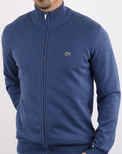 Lacoste – Strickpullover mit Trichterkragen und Reißverschluss in Blau