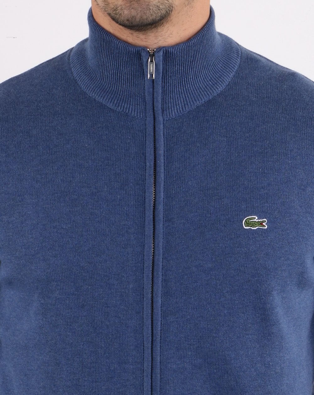 Lacoste – Strickpullover mit Trichterkragen und Reißverschluss in Blau