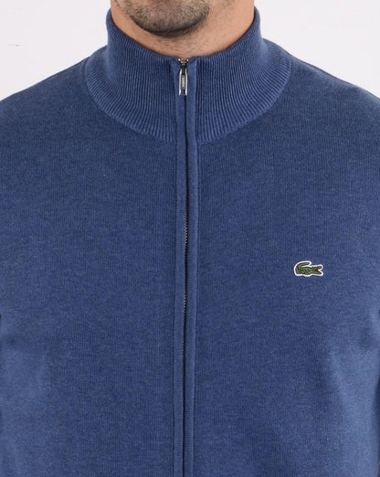 Lacoste – Strickpullover mit Trichterkragen und Reißverschluss in Blau