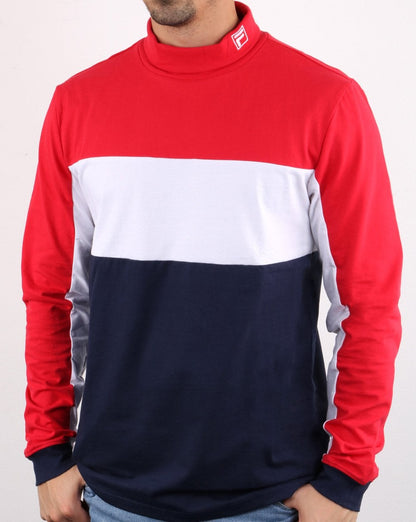 Fila Vintage Matteo T-Shirt mit hohem Kragen, Rot