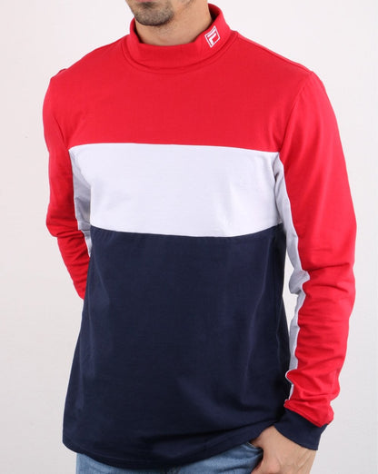 Fila Vintage Matteo T-Shirt mit hohem Kragen, Rot