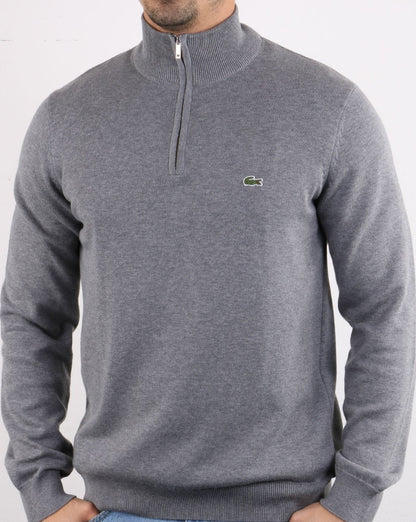 Lacoste – Graues Pullover-Oberteil mit Reißverschluss