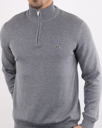 Lacoste – Graues Pullover-Oberteil mit Reißverschluss