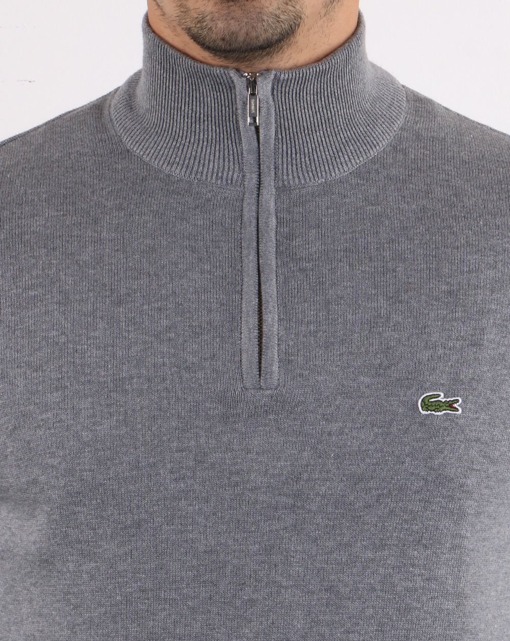 Lacoste – Graues Pullover-Oberteil mit Reißverschluss