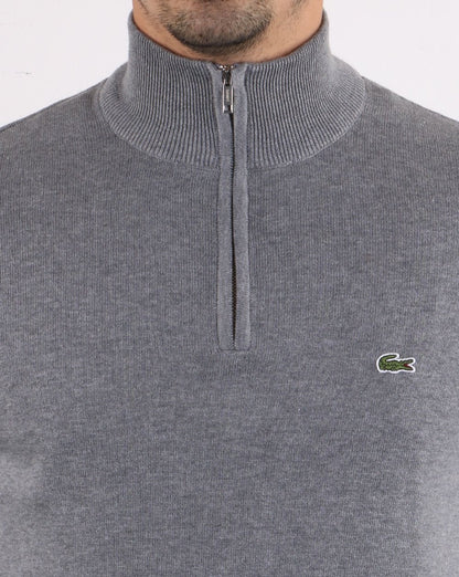 Lacoste – Graues Pullover-Oberteil mit Reißverschluss