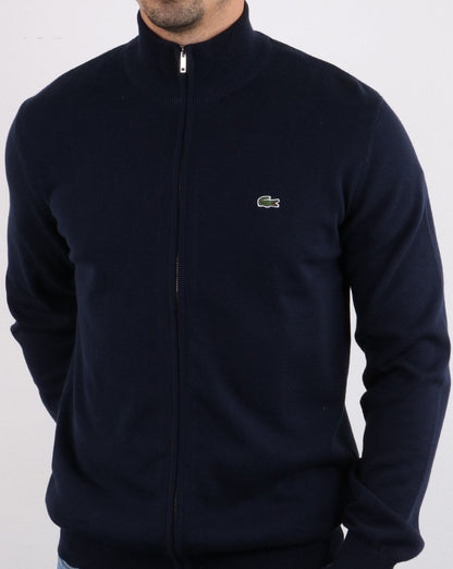 Lacoste – Strickoberteil mit Trichterhals und Reißverschluss in Marineblau