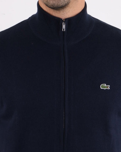 Lacoste – Strickoberteil mit Trichterhals und Reißverschluss in Marineblau