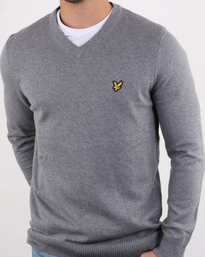 Lyle And Scott – Pullover aus Merinowolle mit V-Ausschnitt, Grau meliert
