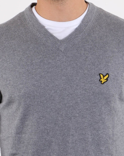 Lyle And Scott – Pullover aus Merinowolle mit V-Ausschnitt, Grau meliert