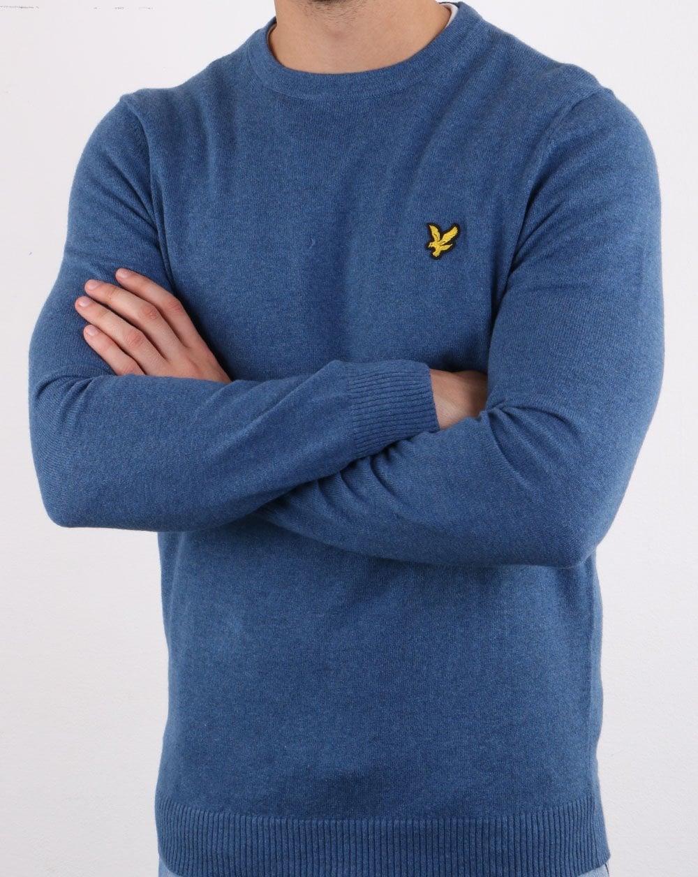 Lyle And Scott – Rundhalspullover aus Baumwoll-Merinowolle, Blaumeliert