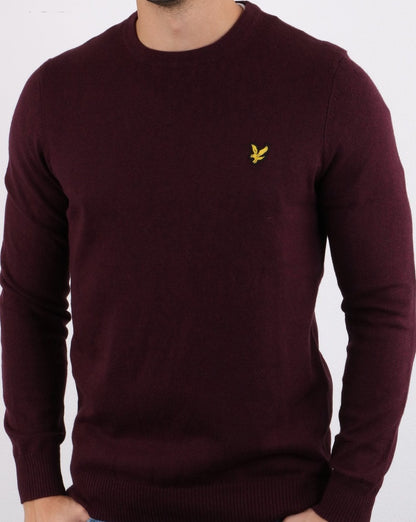 Lyle And Scott – Rundhalspullover aus Baumwoll-Merinowolle in Burgunderrot