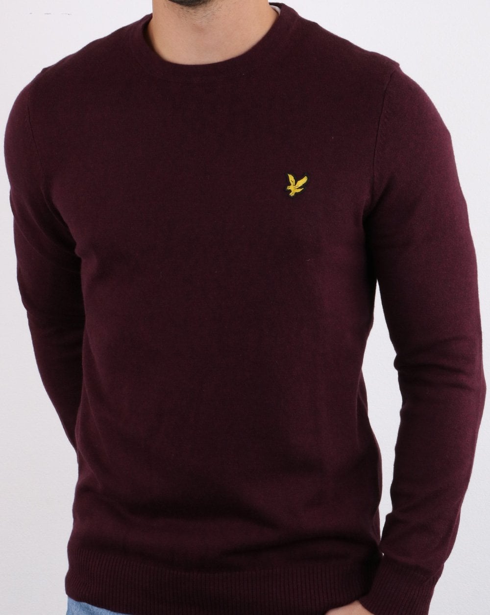 Lyle And Scott – Rundhalspullover aus Baumwoll-Merinowolle in Burgunderrot
