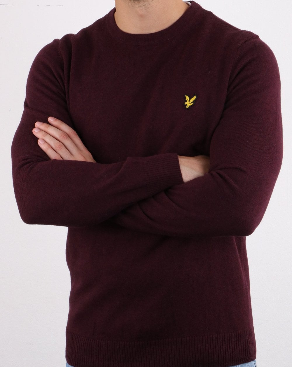 Lyle And Scott – Rundhalspullover aus Baumwoll-Merinowolle in Burgunderrot