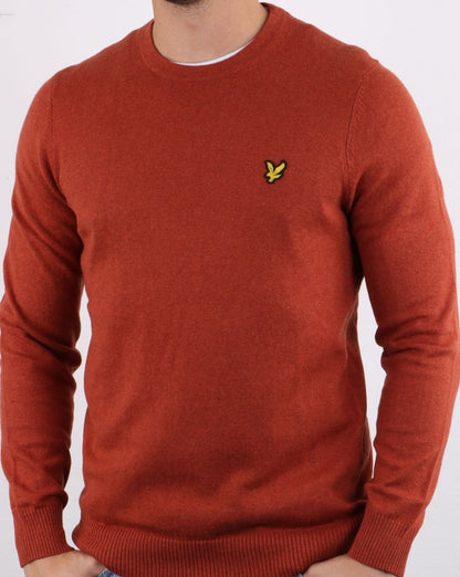 Lyle And Scott – Rundhalspullover aus Baumwoll-Merinowolle in Tabakmeliert