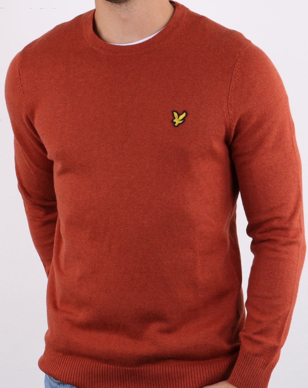 Lyle And Scott – Rundhalspullover aus Baumwoll-Merinowolle in Tabakmeliert