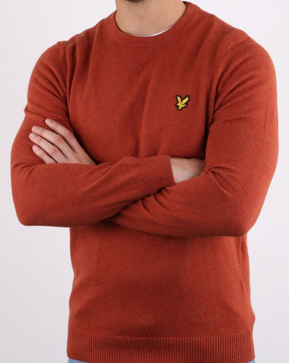Lyle And Scott – Rundhalspullover aus Baumwoll-Merinowolle in Tabakmeliert