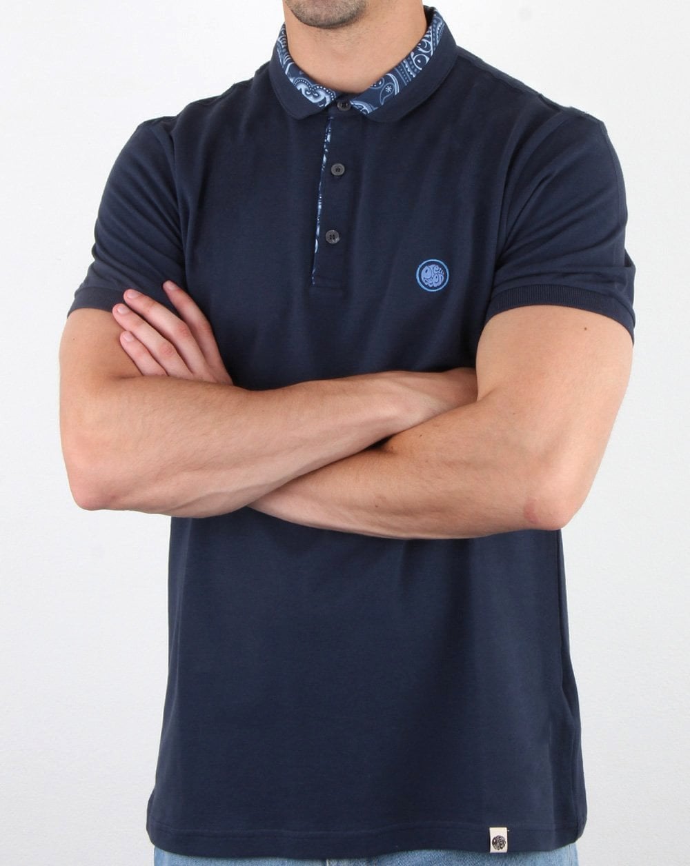 Pretty Green – Poloshirt mit Paisley-Muster, Marineblau