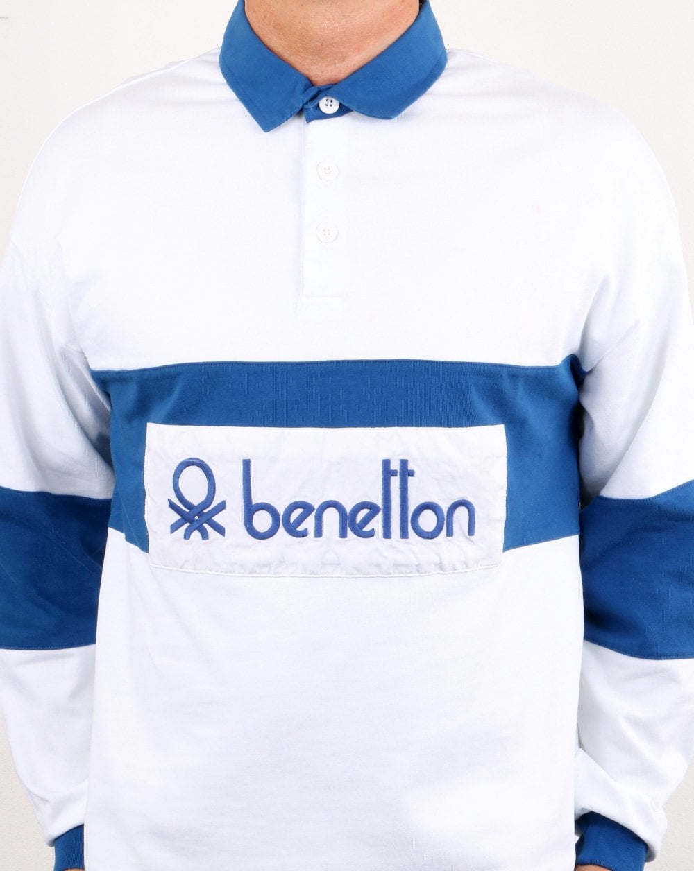 Benetton Rugby-Shirt Weiß/Blau