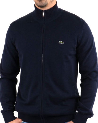 Lacoste – Strickoberteil mit Trichterhals und Reißverschluss in Marineblau