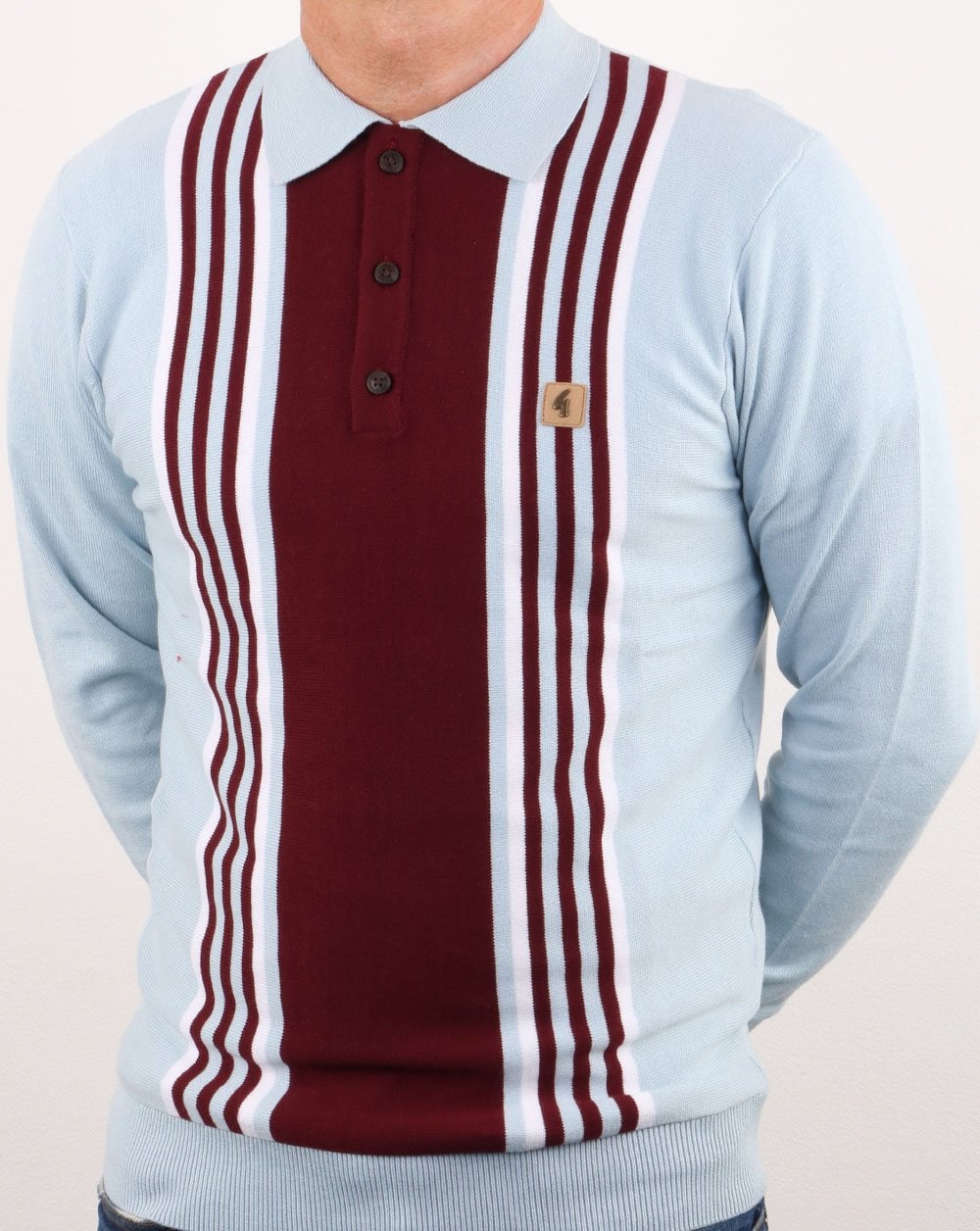 Gabicci Vintage Claret/Sky Blue knitted polo