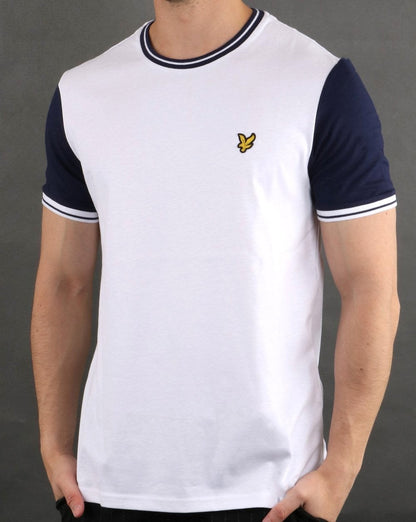 Lyle And Scott T-Shirt mit Streifen in Weiß/Marineblau