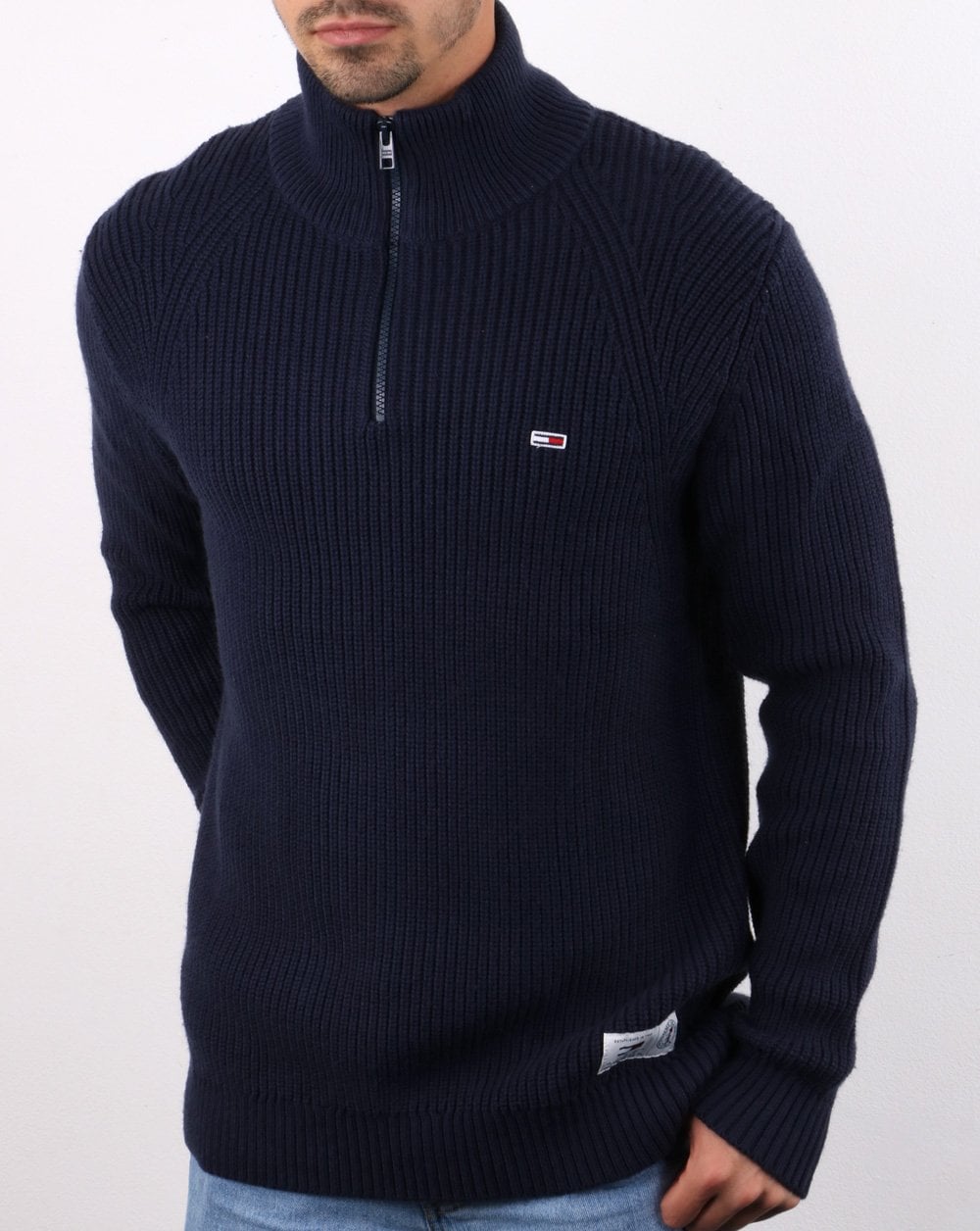 Tommy Hilfiger – Pullover mit Viertelreißverschluss in Marineblau