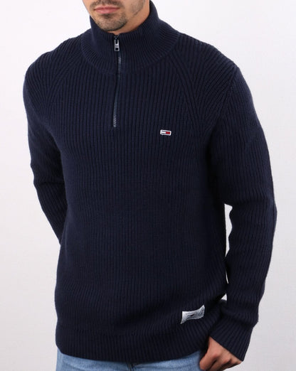 Tommy Hilfiger – Pullover mit Viertelreißverschluss in Marineblau