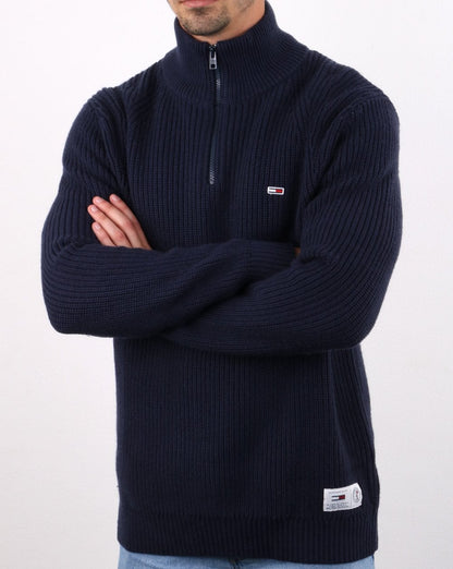 Tommy Hilfiger – Pullover mit Viertelreißverschluss in Marineblau