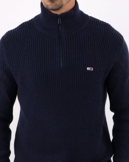 Tommy Hilfiger – Pullover mit Viertelreißverschluss in Marineblau