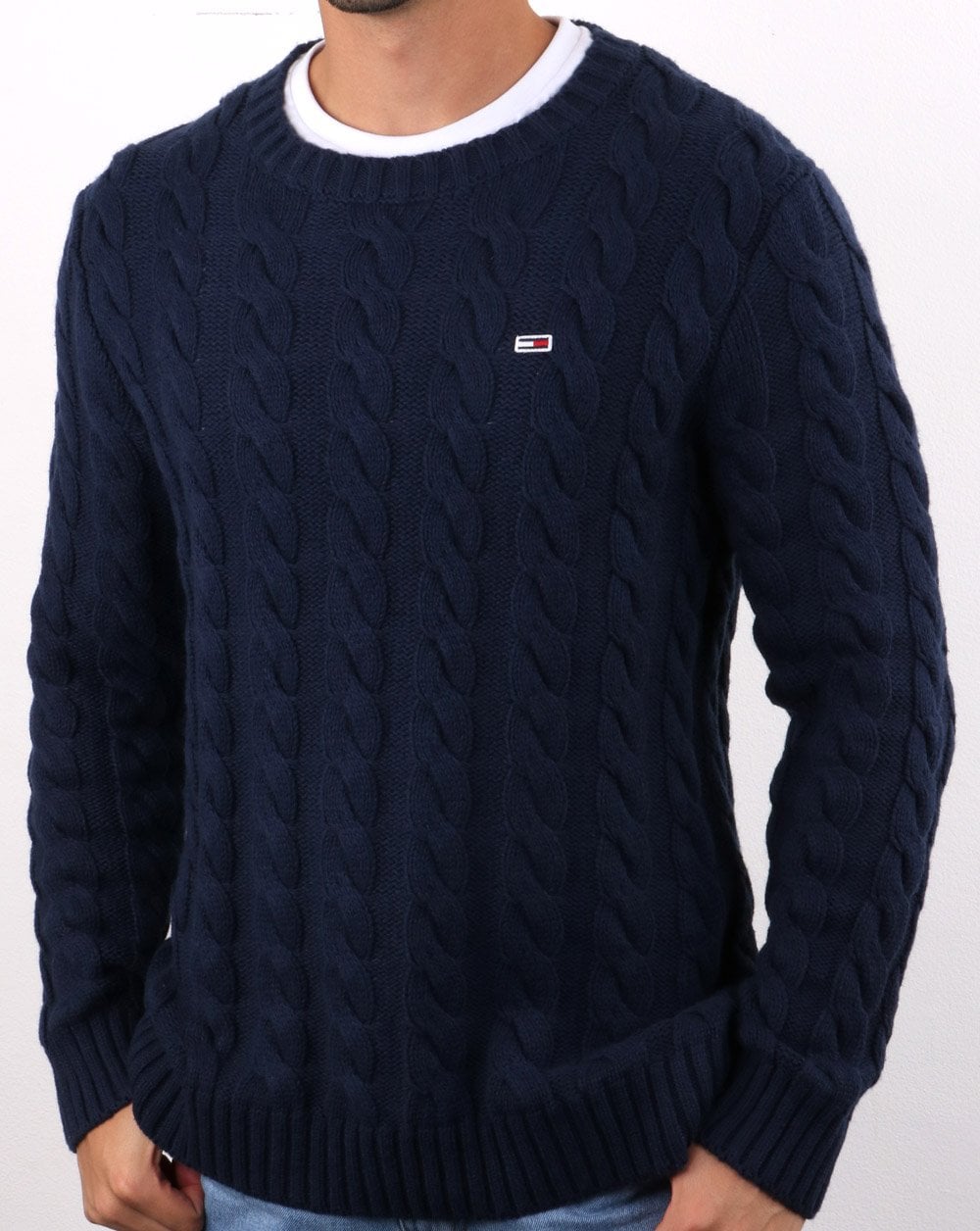 Tommy Hilfiger – Zopfmusterpullover in Marineblau